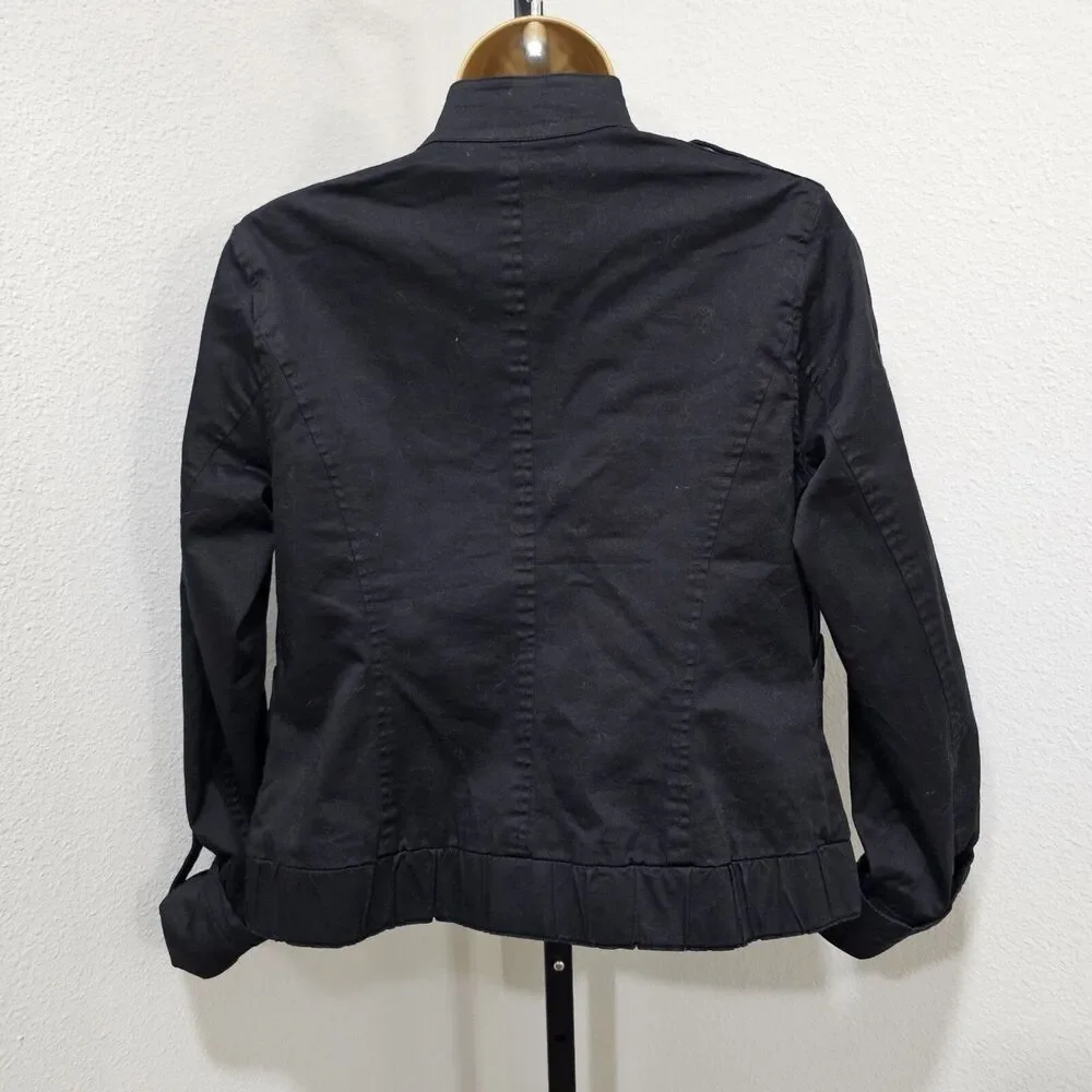 Cyber Moto Black Jacket Women's Medium Stretchy Pockets Snaps Edgy Rocker Biker